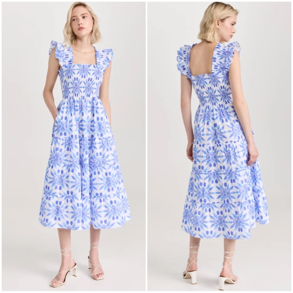Hill House Midi Dress in White and Periwinkle Floral